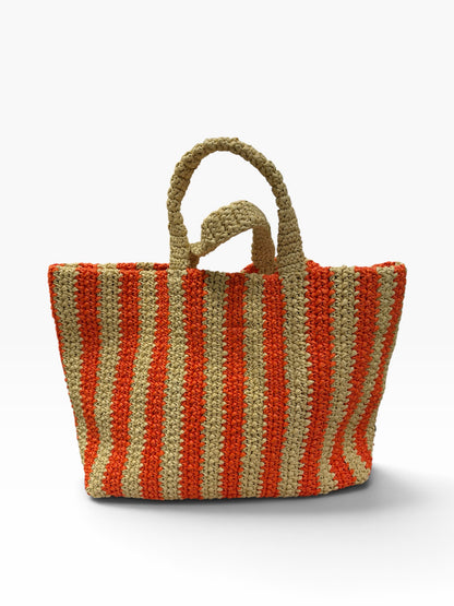 Prada - Sac de plage GM en raffia beige et orange