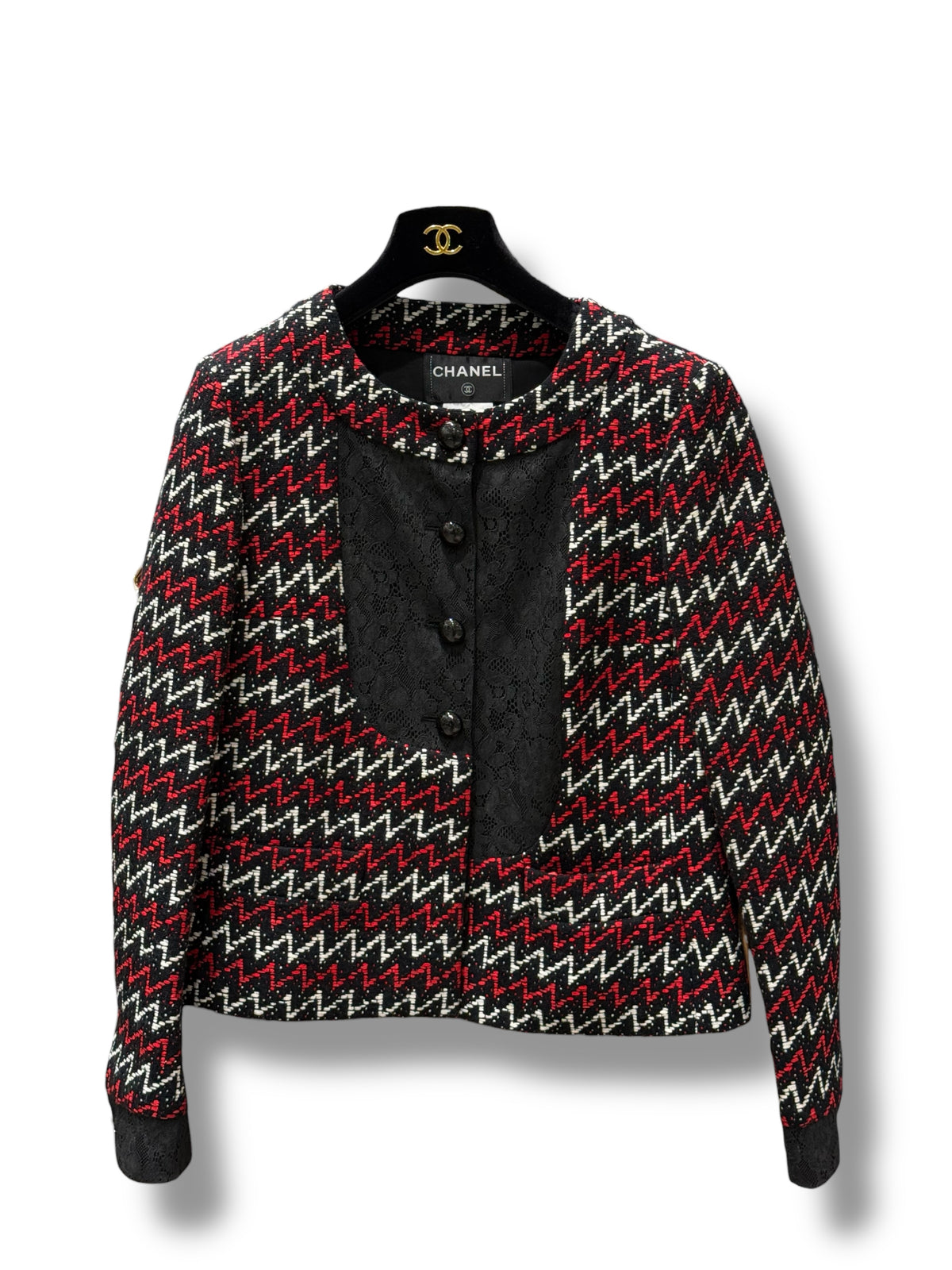 Chanel - Veste Tweed rouge et noir  T40