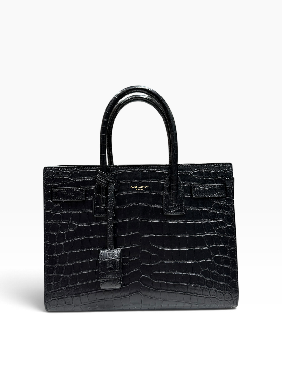 Saint Laurent - Sac de jour noir small embossé Crocodile