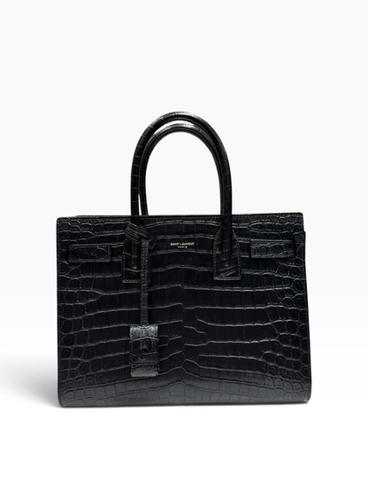 Saint Laurent - Sac de jour noir small embossé Crocodile