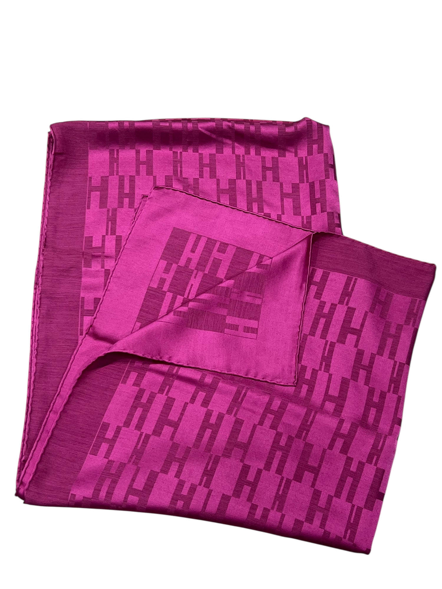 Hermès - grand rectangle soie et laine fushia