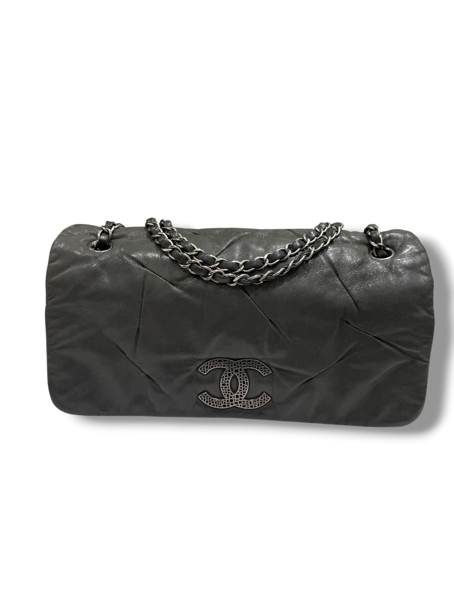 Chanel - Sac Classique allongé vert de gris irisé