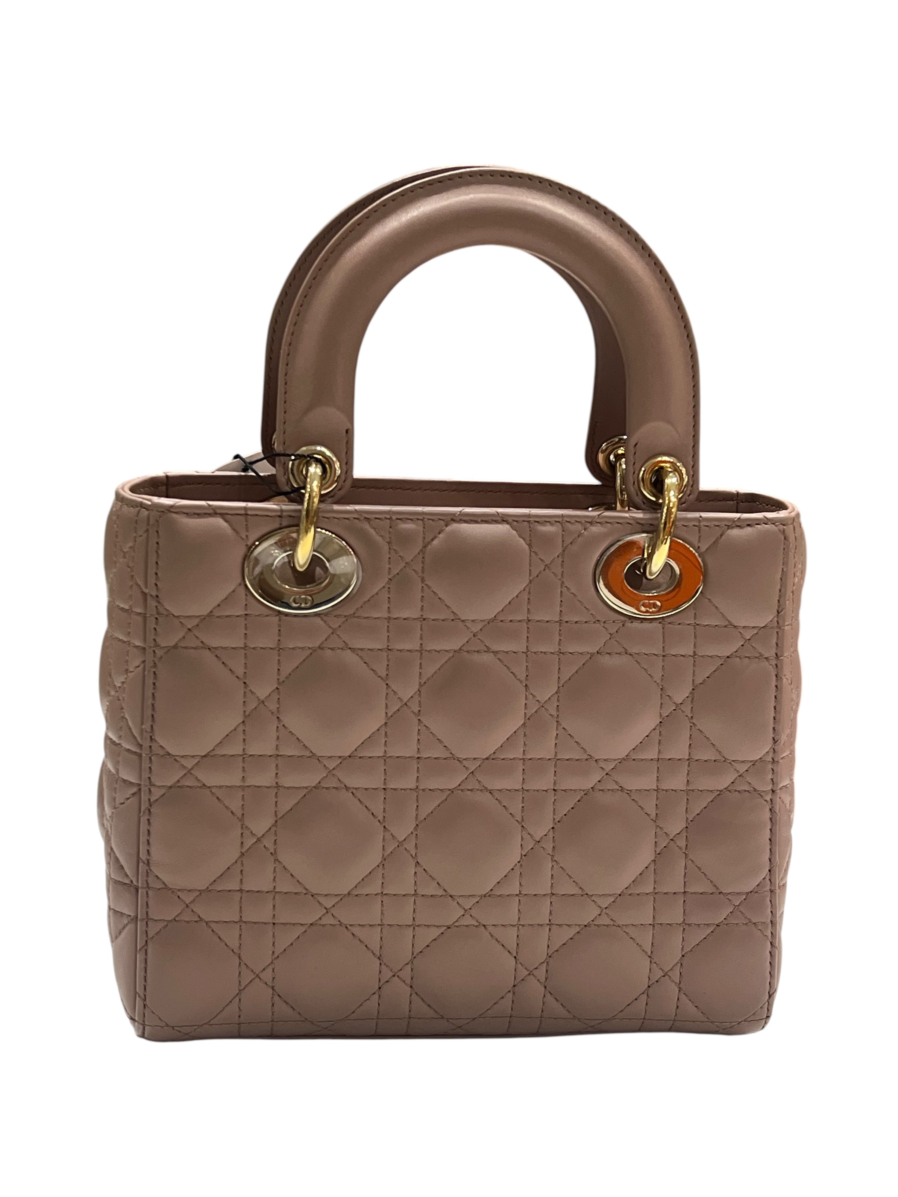 Dior – Lady Dior Small Tasche aus dunkel-nudefarbenem Leder
