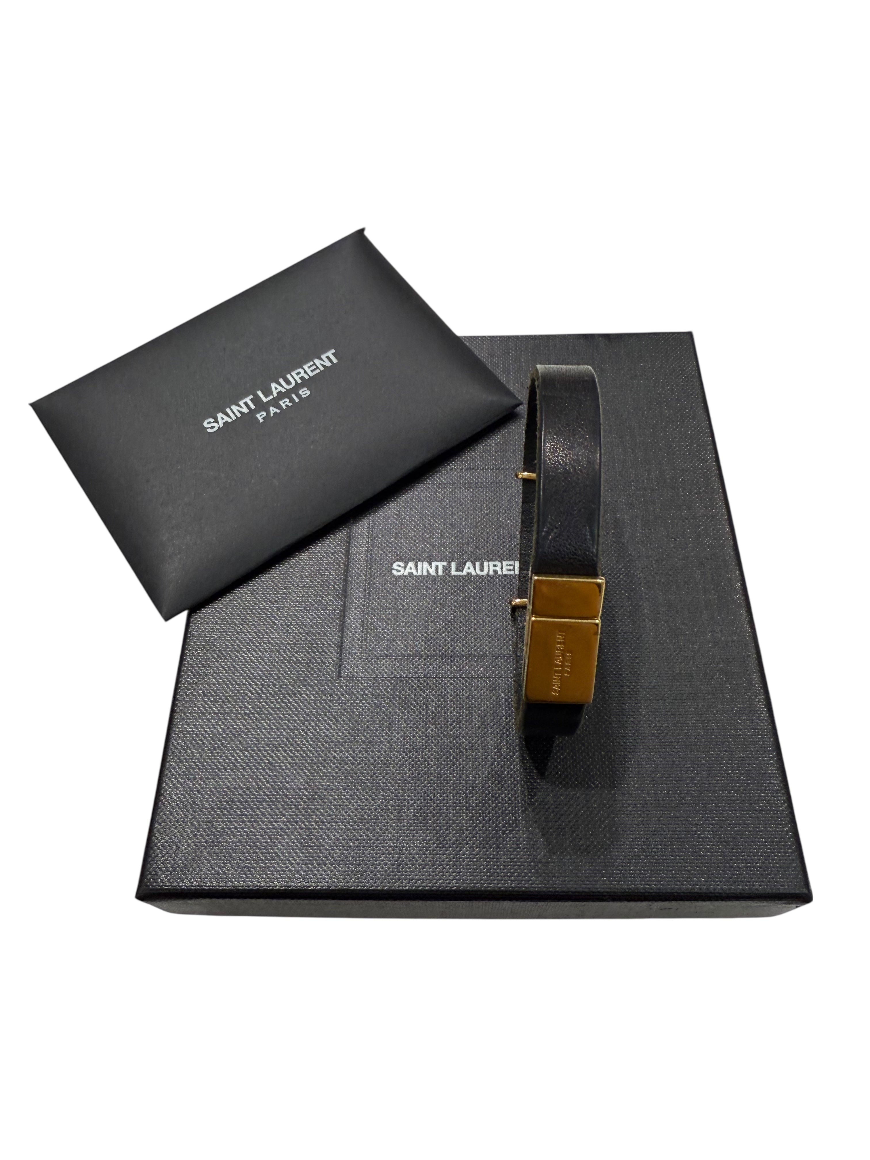 Saint-Laurent - Bracelet en cuir et logo doré