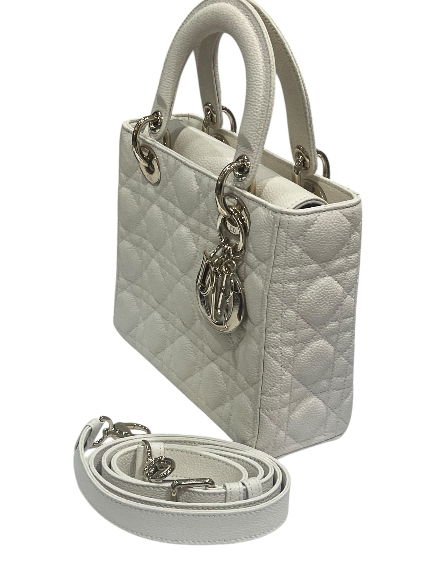 Dior - sac lady Dior PM cuir grainé écru