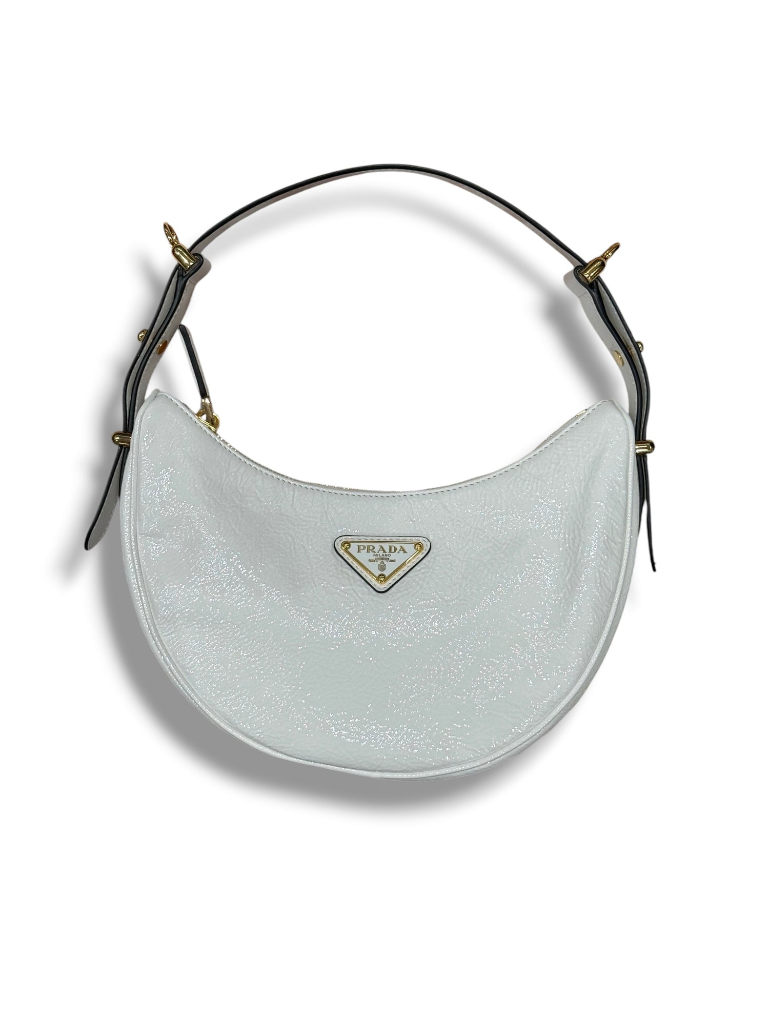 Prada - Sac arqué cuir naplak blanc PM