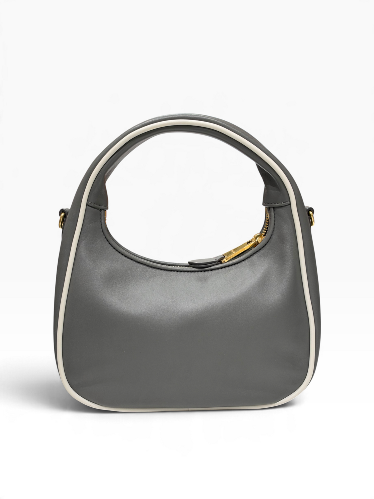 Miu Miu - sac mini Wander cuir lisse gris bords blancs