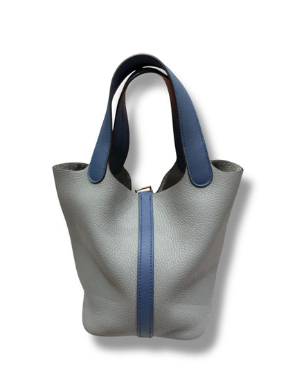 Hermès - Sac Picotin 18 Commande spéciale Bleu Agathe et Gris mouette