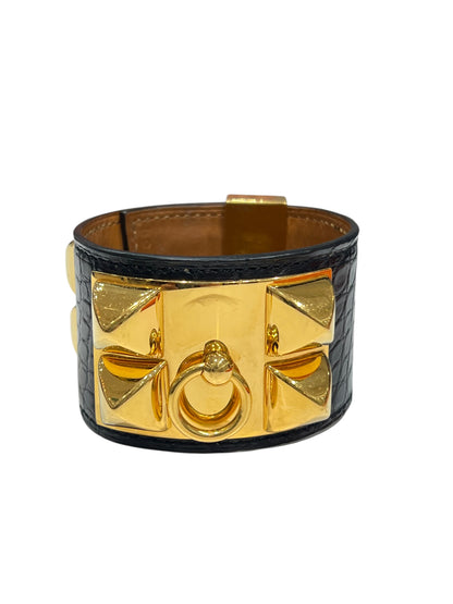 Hermès - manchette medor alligator noir / doré