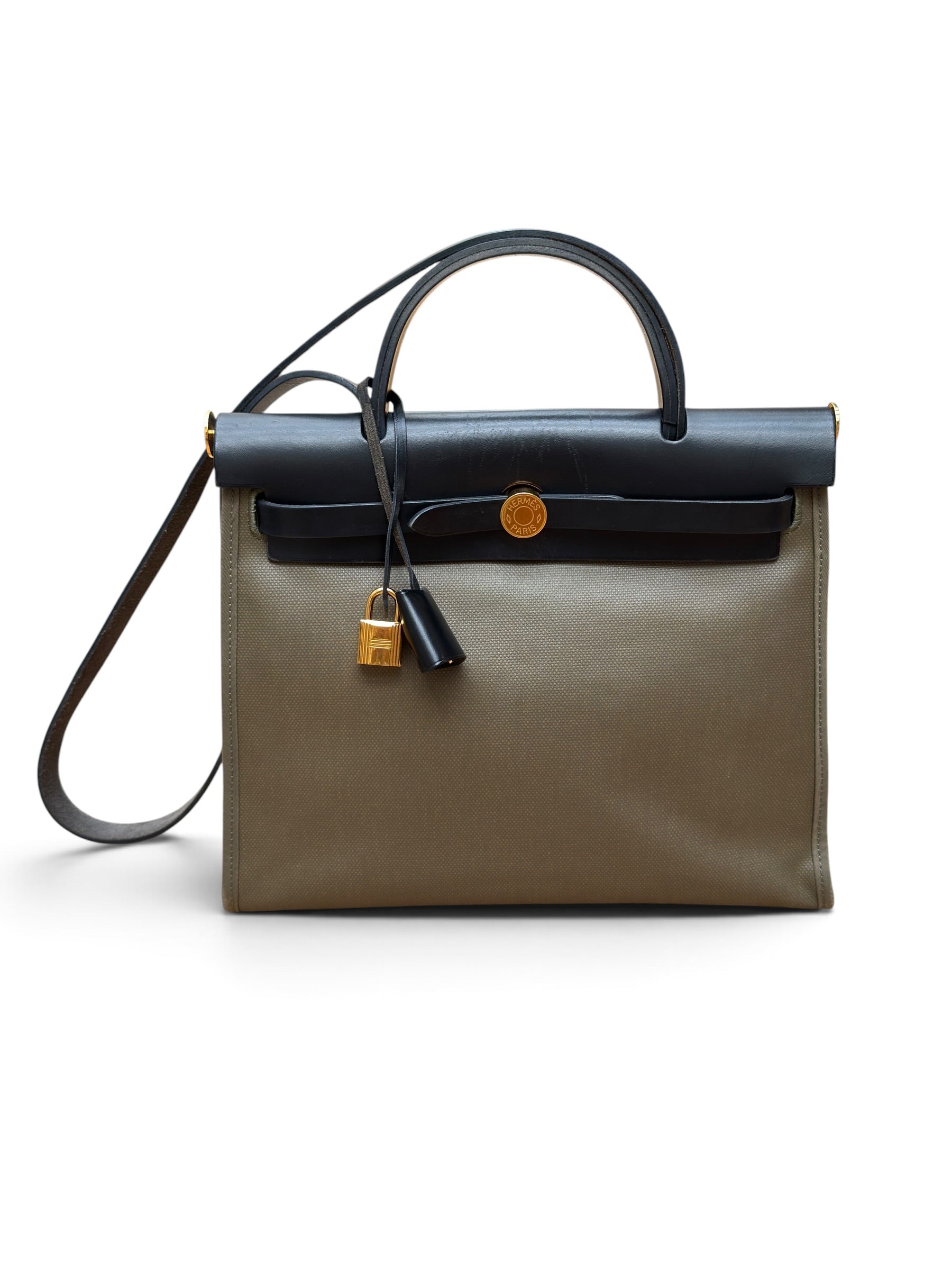 Hermès - Sac Herbag 31 Kaki et Noir