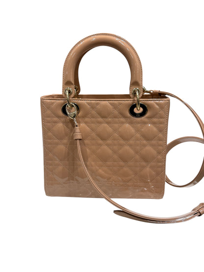 Dior - Sac lady cuir vernis Camel MM
