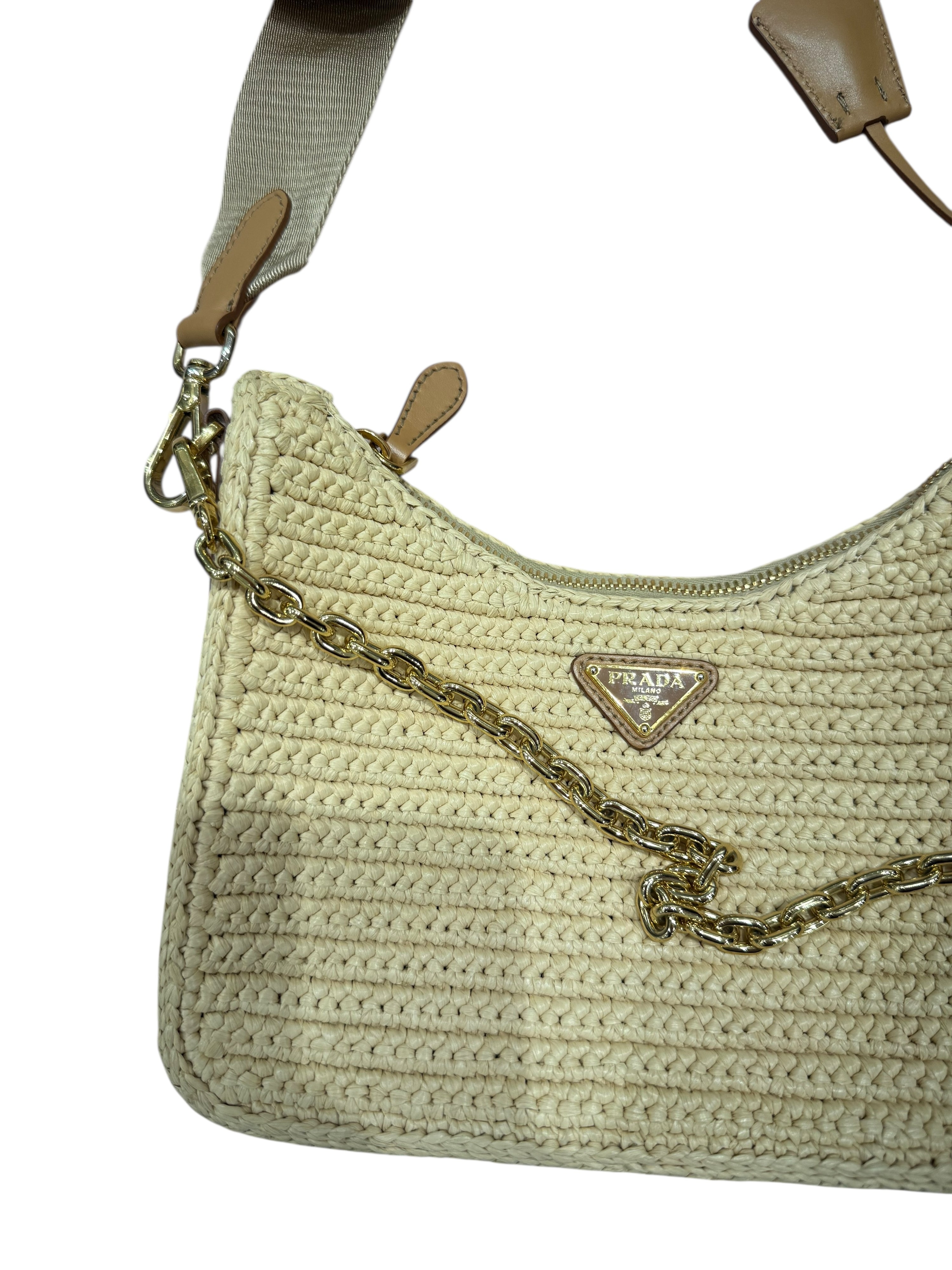 Prada - 2005 Re-Edition bag in natural leather and raffia