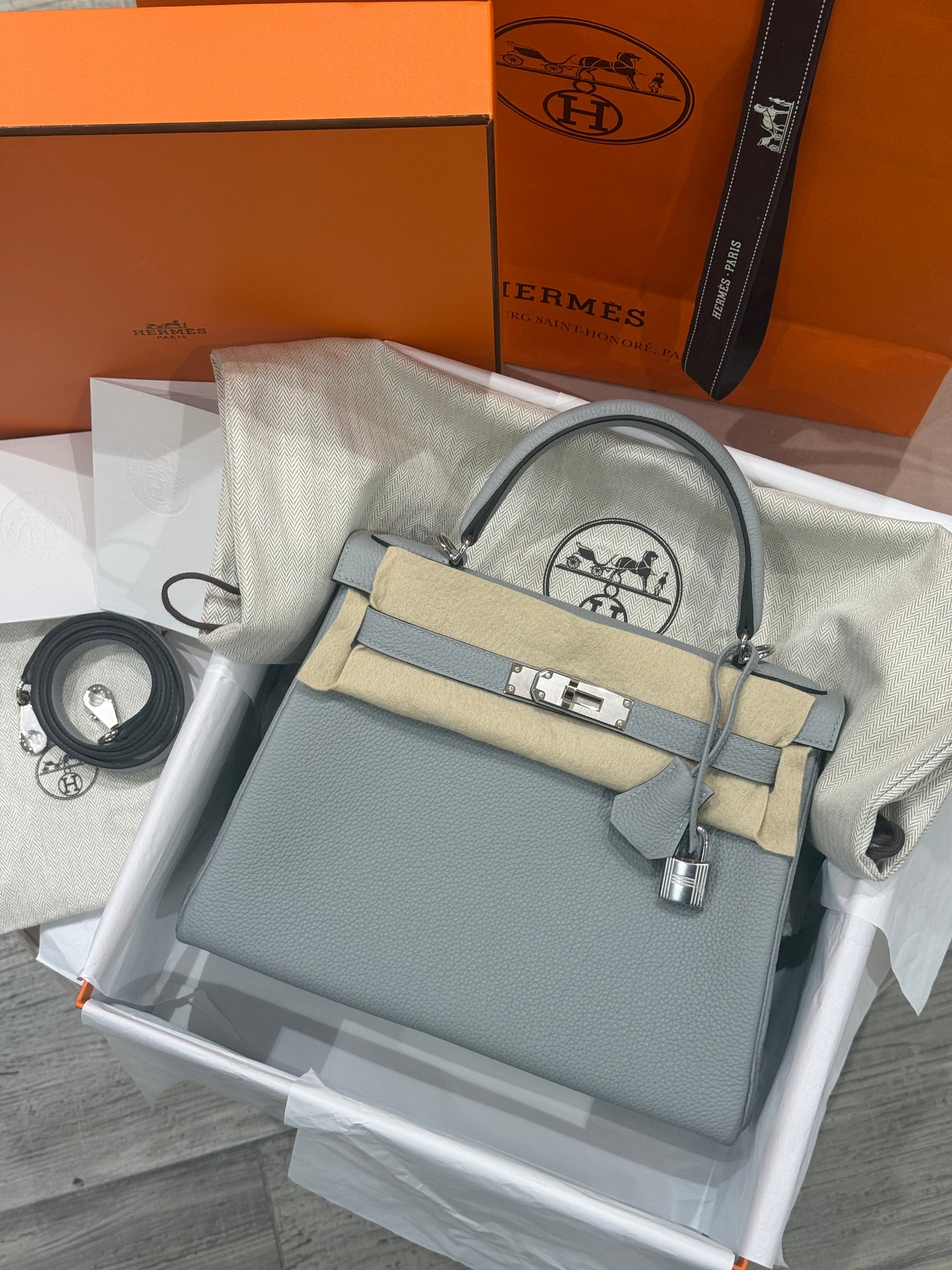 Hermès - Sac Kelly II 28 Bleu Glacier PHW