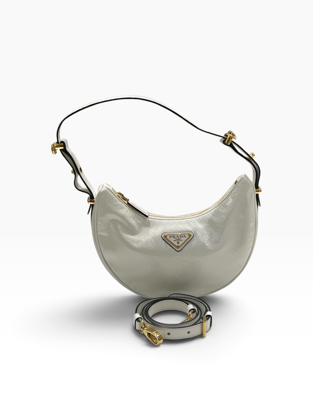PRADA - Sac Arqué en cuir vernis blanc
