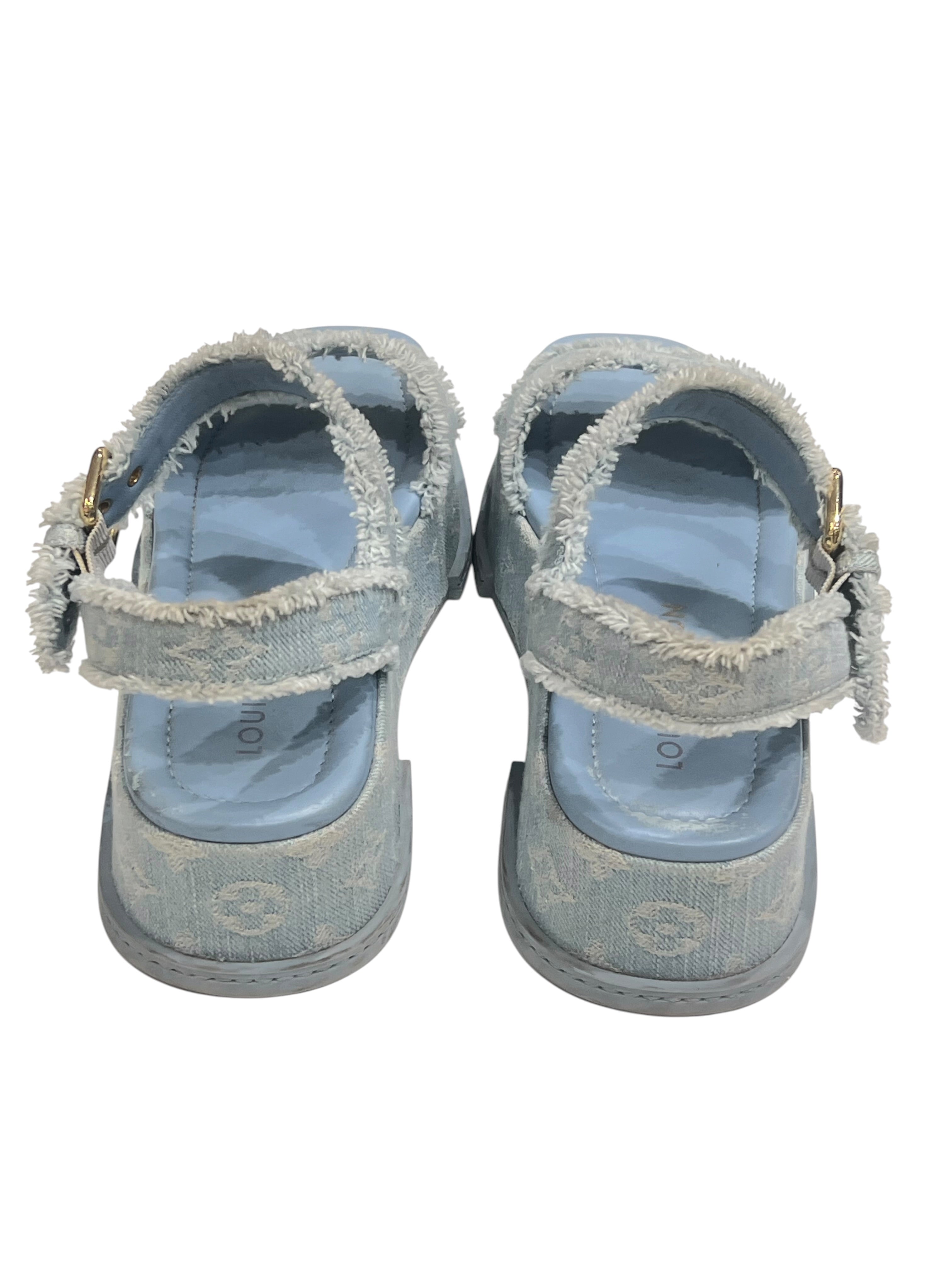 Louis Vuitton - sandales compensées naya denim T38