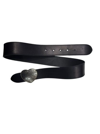 Saint Laurent - Ceinture en cuir noir et boucle cœur argenté T80