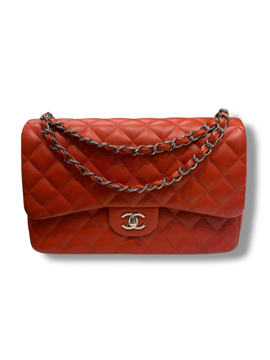Chanel - sac jumbo cuir rouge orangé