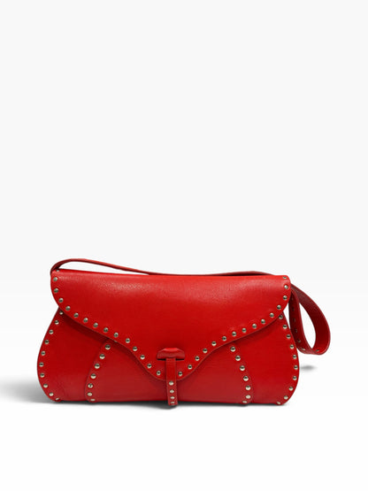 Céline - Borsa Le Poulbot in pelle rossa con borchie metalliche