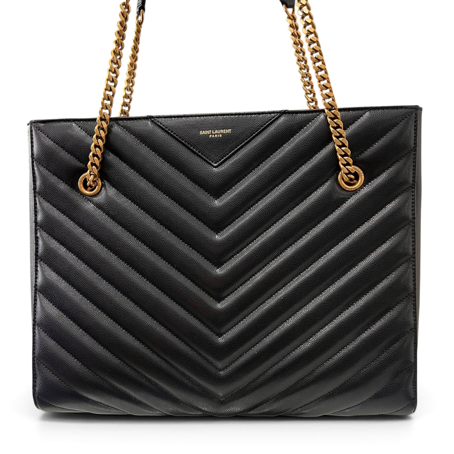 Saint Laurent - Sac cabas Tribeca en cuir grainé noir
