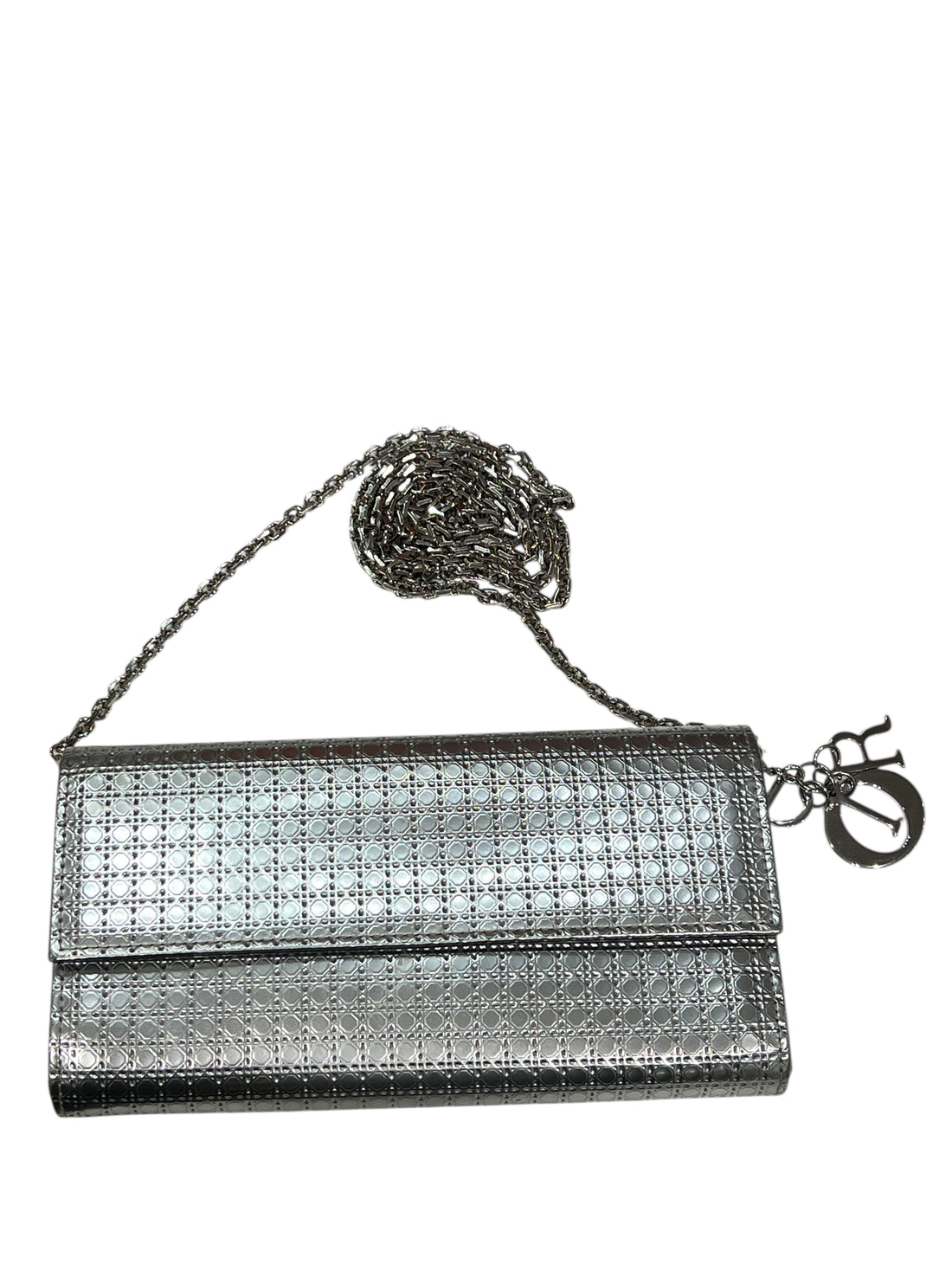 Dior - Sac wallet on chain microcannage argenté