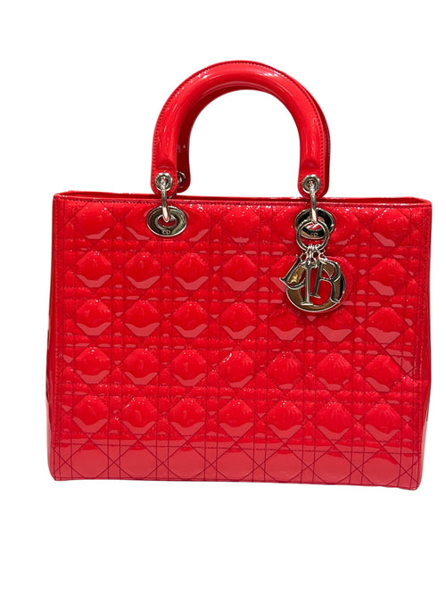Dior - sac lady Dior large cuir vernis rouge