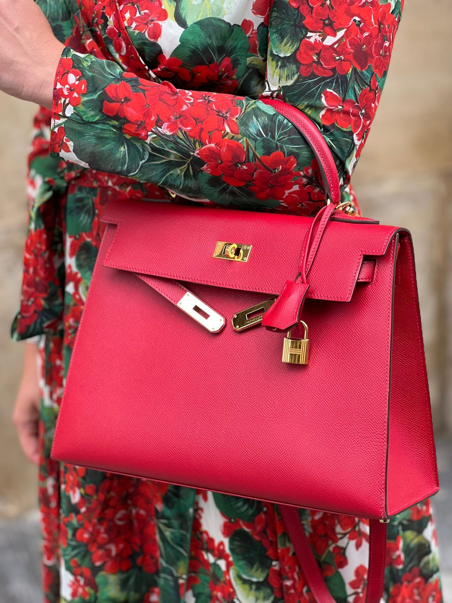 Hermès - Borsa Kelly 32 Sellier Epsom Casaque rossa
