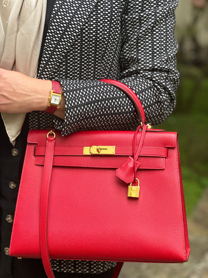 Hermès - Borsa Kelly 32 Sellier Epsom Casaque rossa