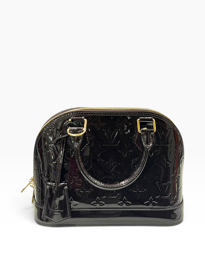 Louis Vuitton - sac bb Alma cuir vernis amarante