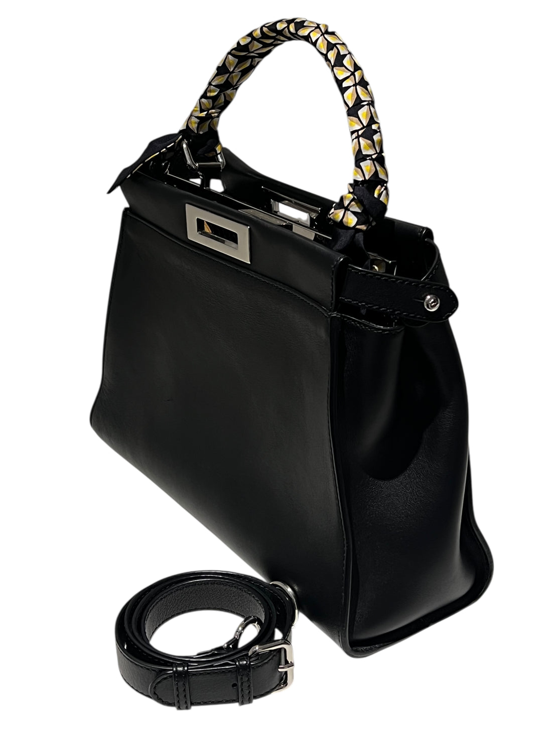 FENDI - Peekaboo-Tasche aus schwarzem Leder mit Python-Innenfutter