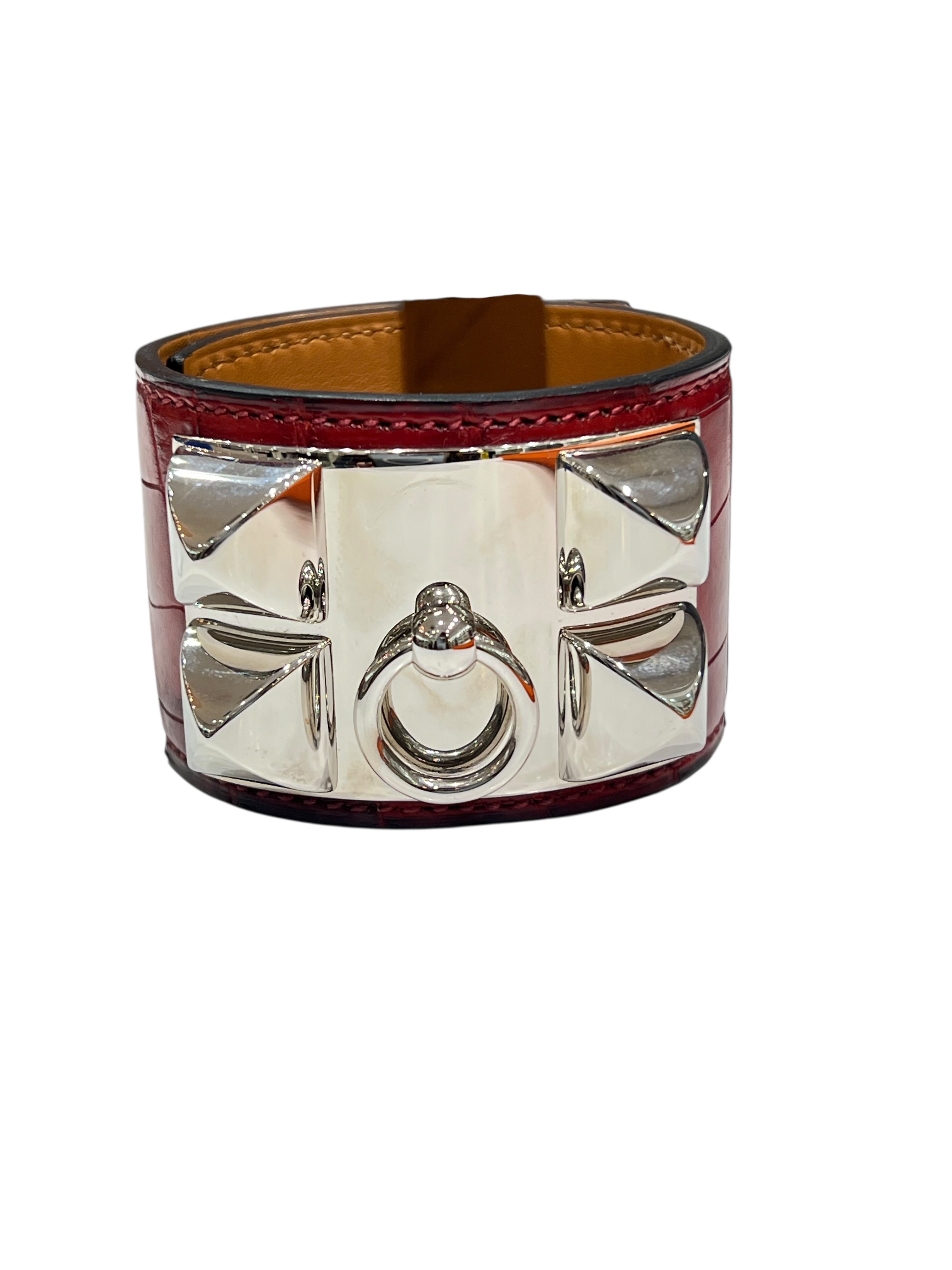 Hermès - manchette medor alligator bordeaux / palladium