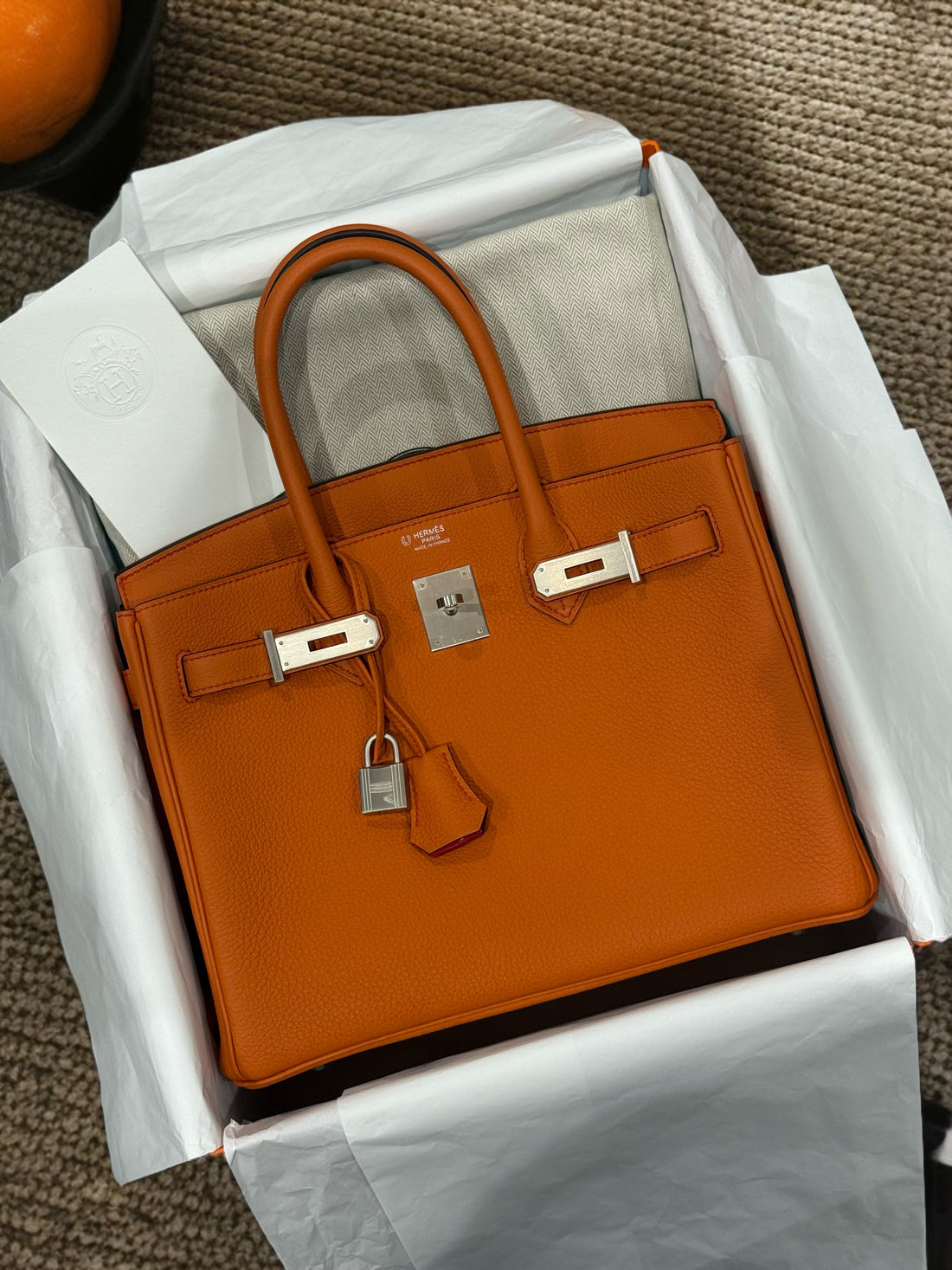 Hermès - Sac Birkin 30 Orange H et Rouge Coeur Commande spéciale