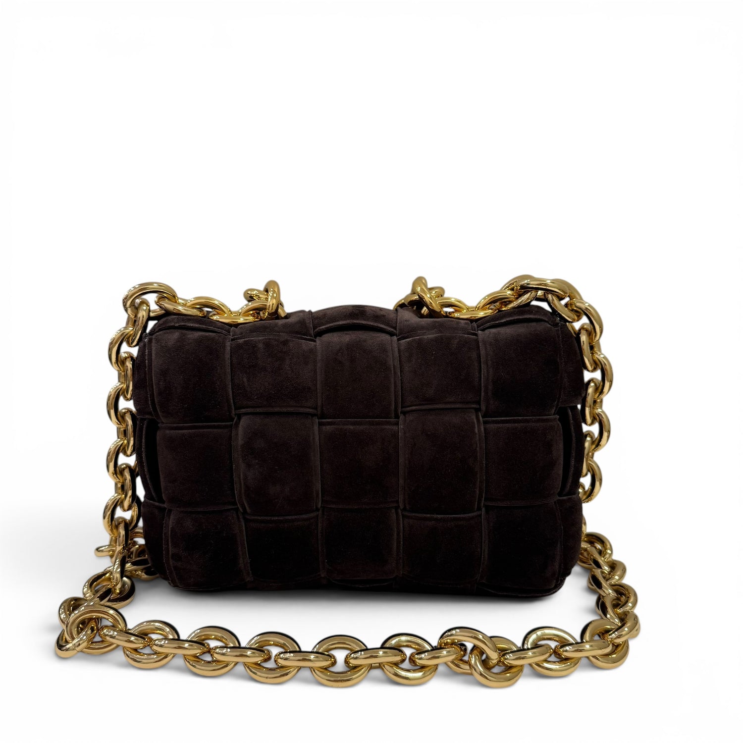 Bottega Veneta - Sac cassette en daim marron chaîne doré ￼