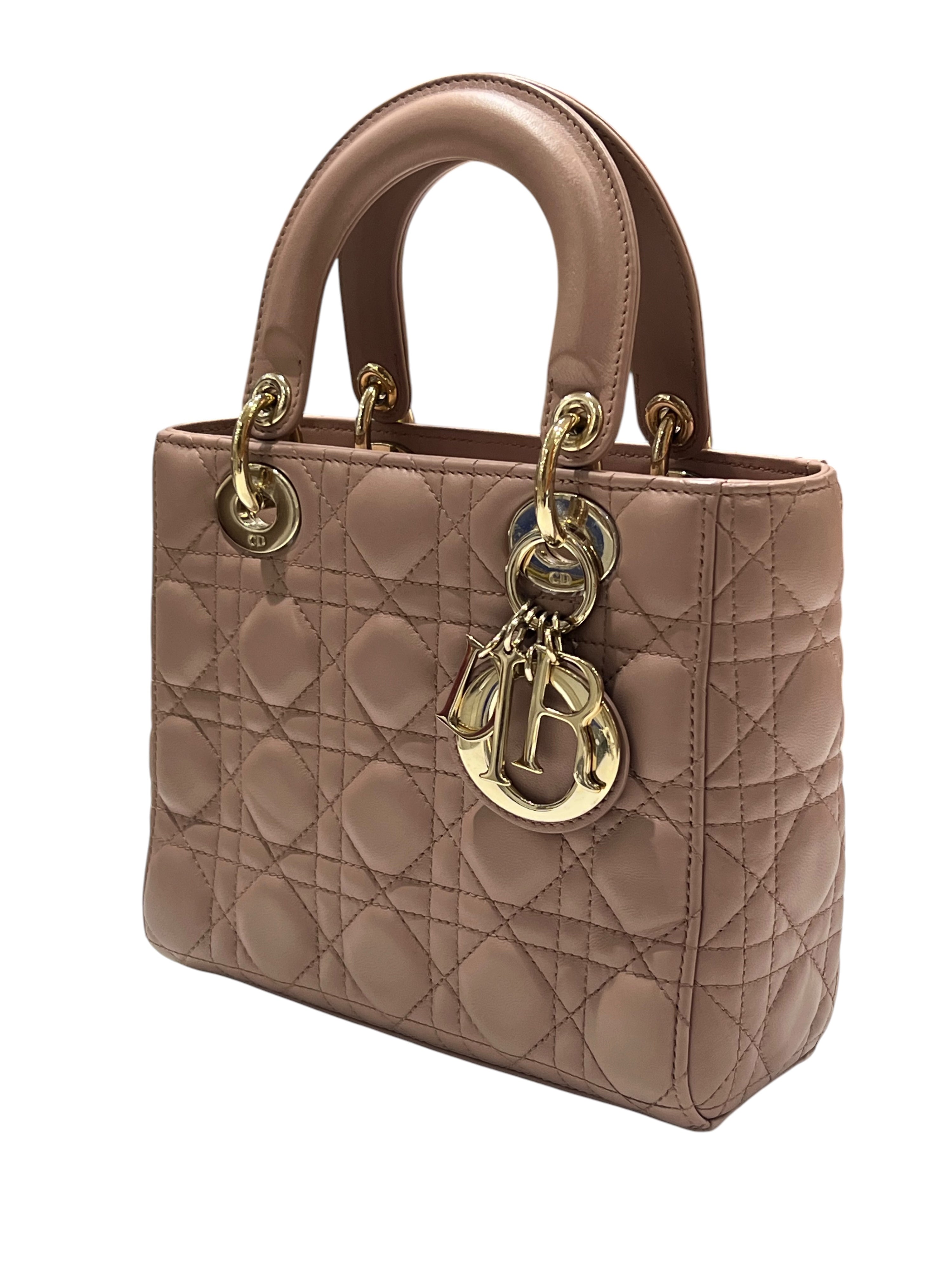 Dior – Lady Dior Small Tasche aus dunkel-nudefarbenem Leder