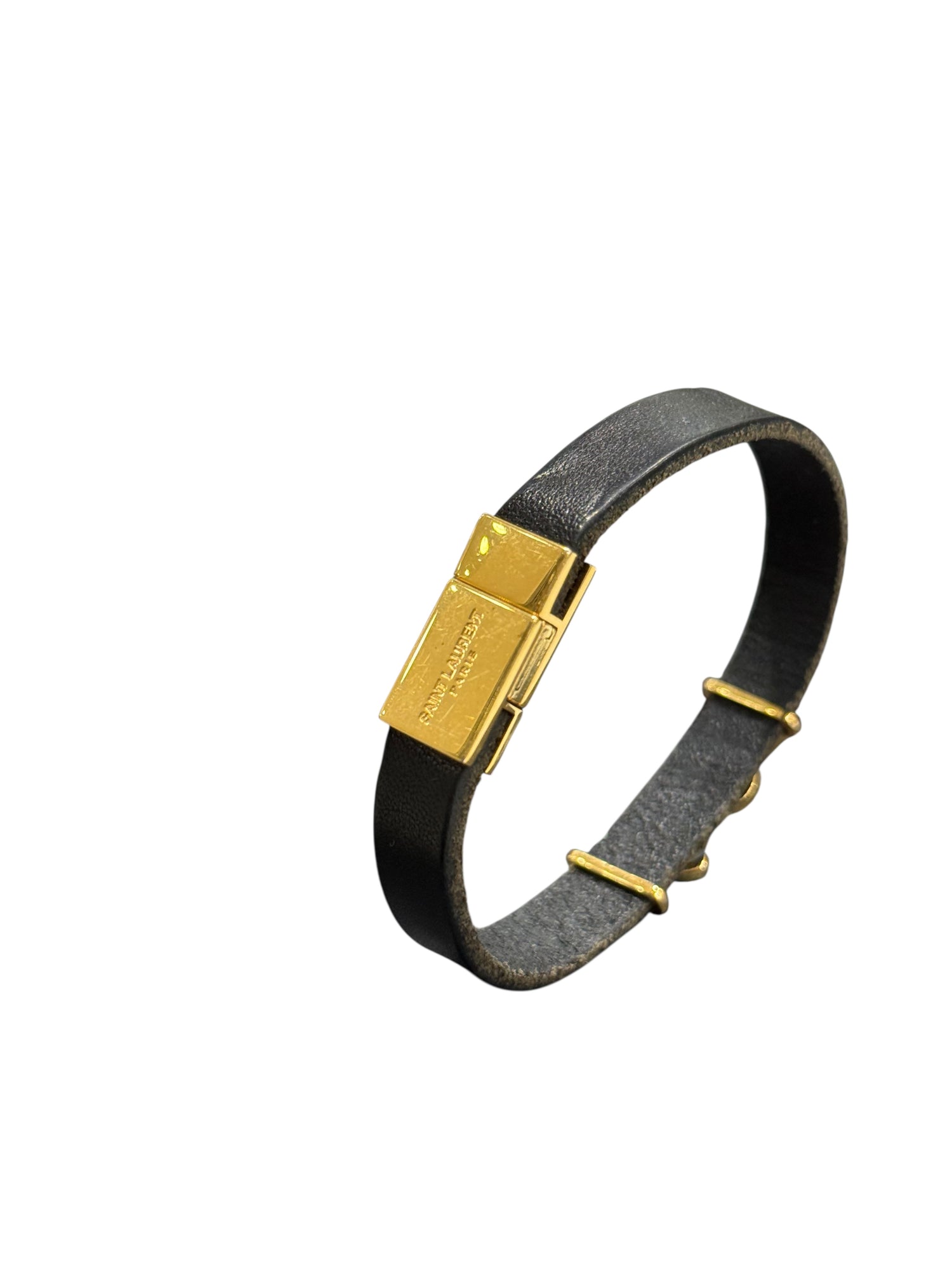 Saint-Laurent - Bracelet en cuir et logo doré