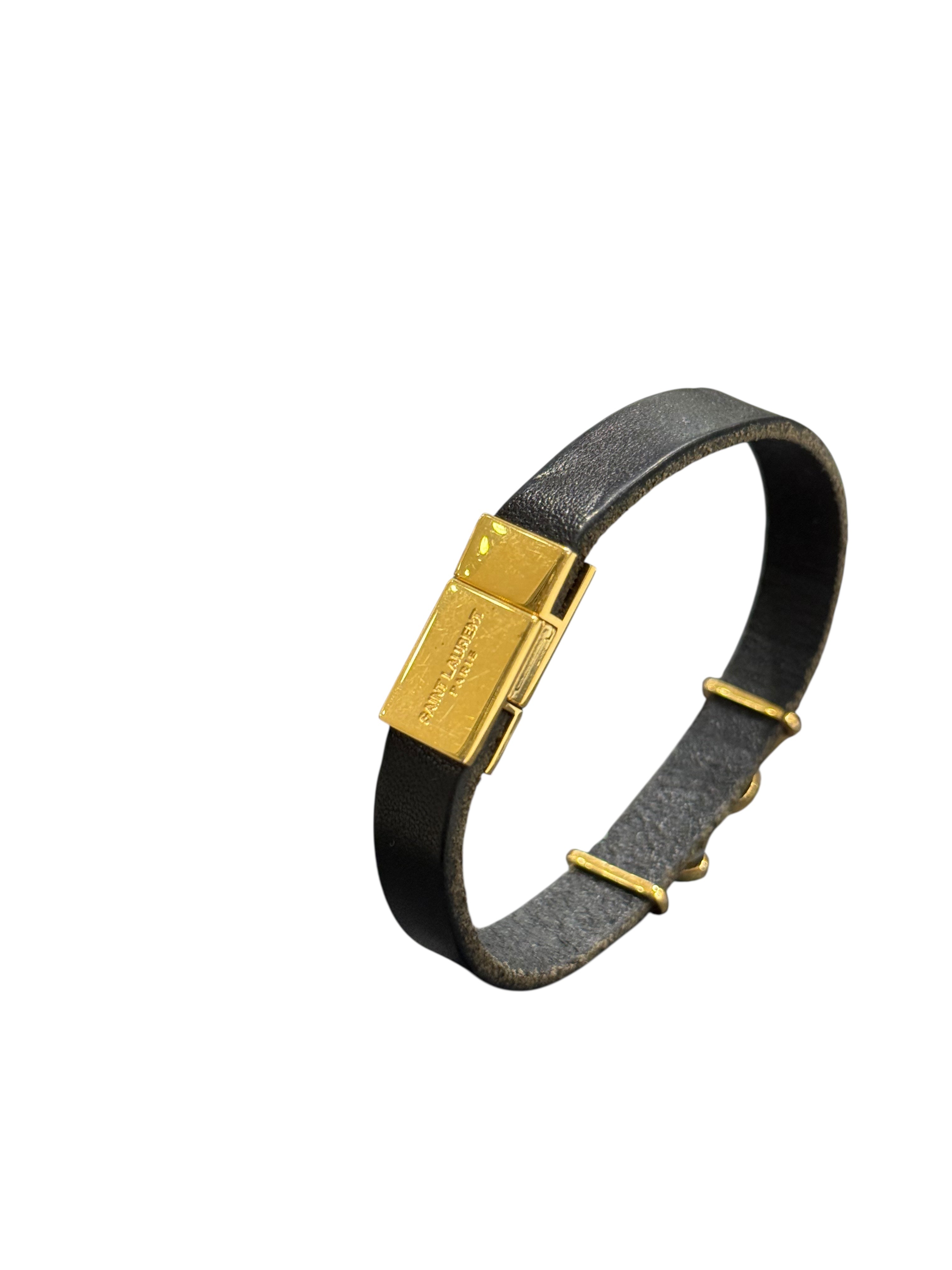 Saint-Laurent - Bracelet en cuir et logo doré