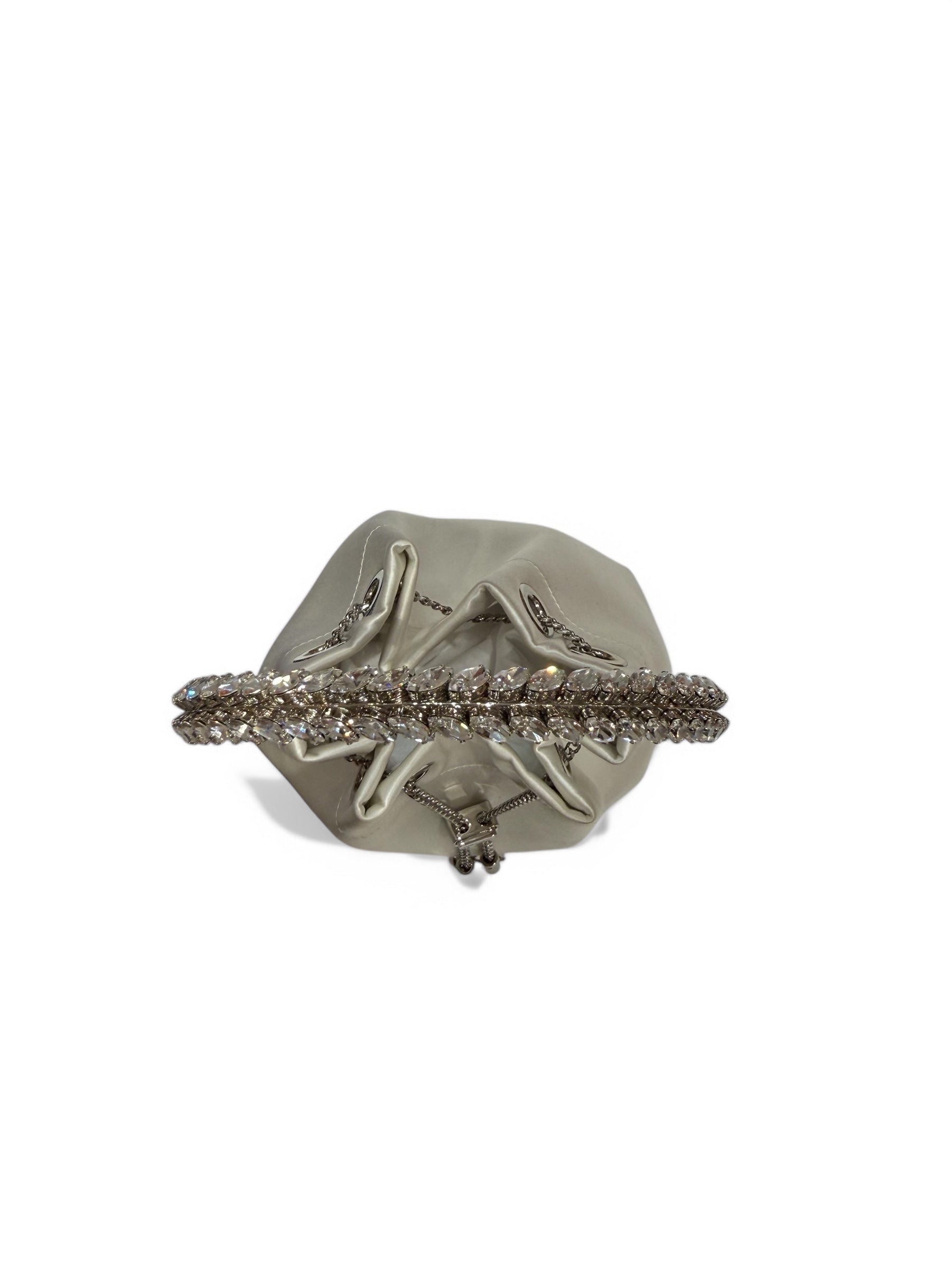 Jimmy Choo - Sac Bon Bon en satin ivoire poignée strass