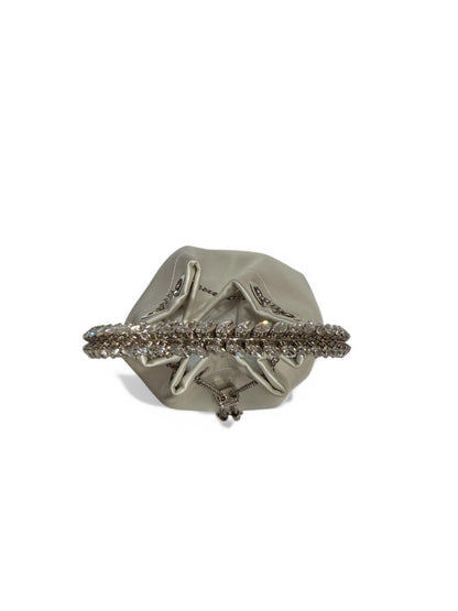 Jimmy Choo - Sac Bon Bon en satin ivoire poignée strass