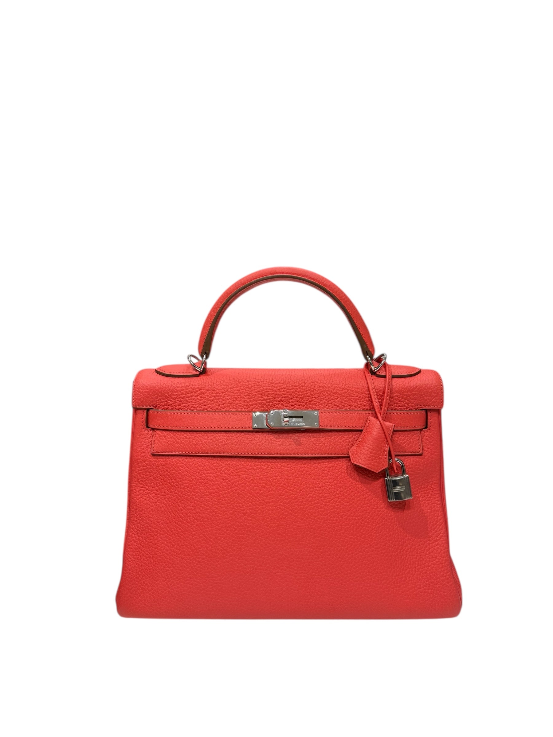 Hermès - 32 Kelly bag in Clemence leather, retourne style, Rose Jaipur PHW