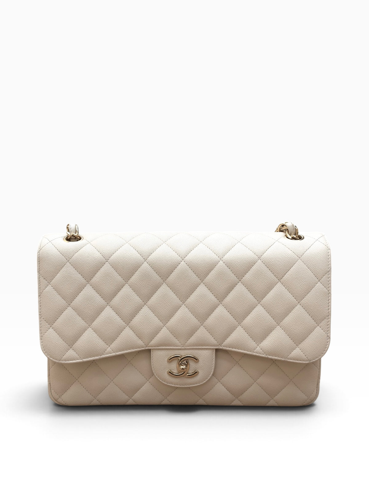Chanel - Sac Jumbo cuir caviar blanc