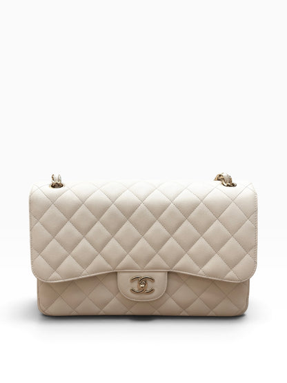 Chanel - Sac Jumbo cuir caviar blanc