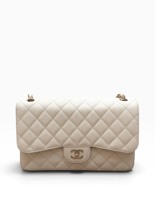 Chanel - Sac Jumbo cuir caviar blanc