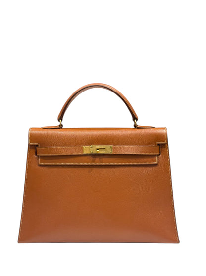Hermès - Sac Kelly 32 Sellier Courchevel Gold vintage GHW