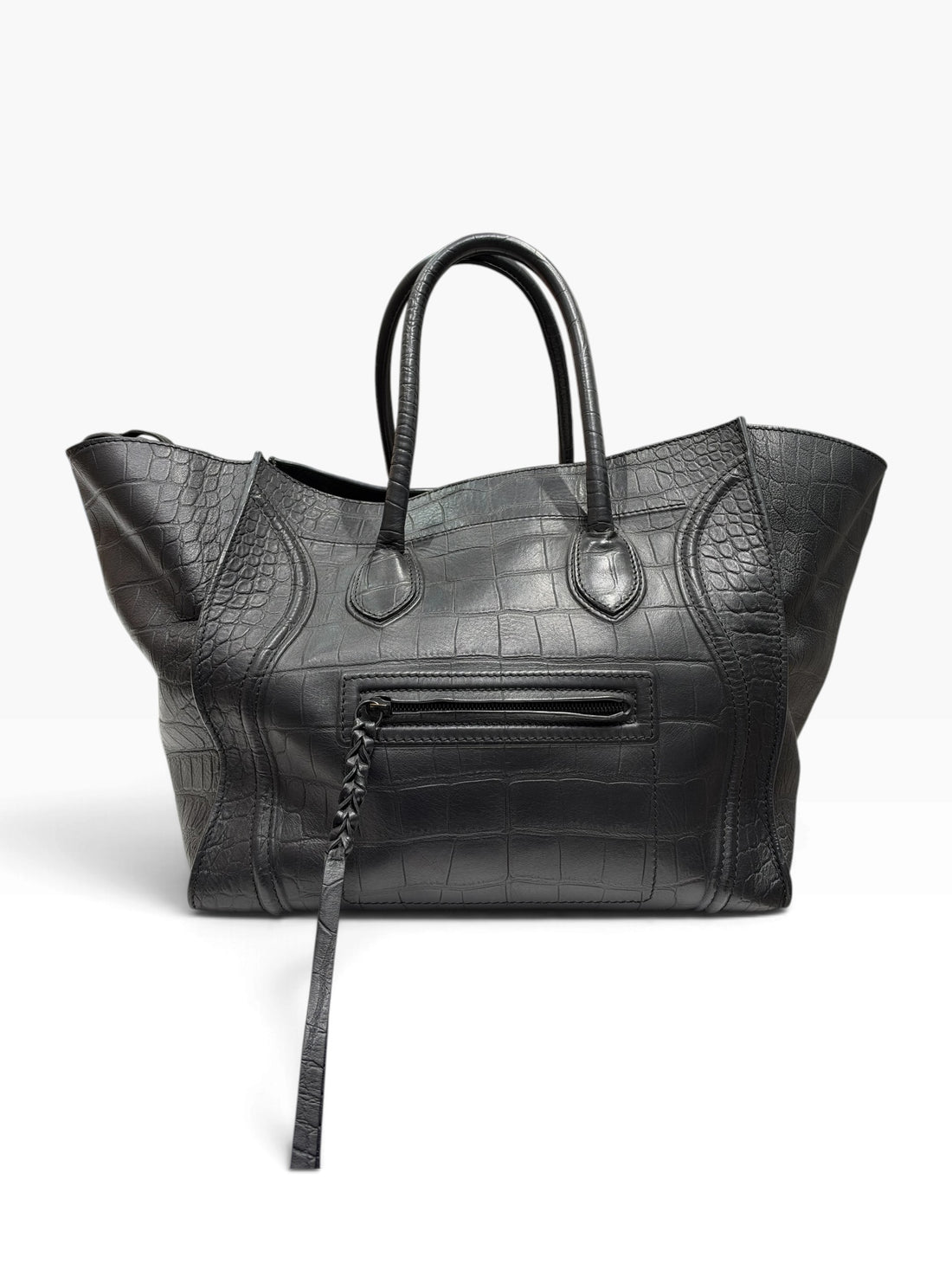 Céline - Sac Phantom Luggage cuir noir embossé croco