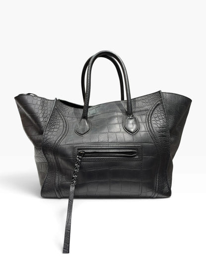 Céline - Sac Phantom Luggage cuir noir embossé croco
