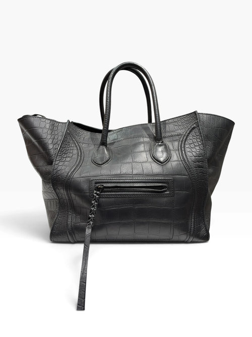 Céline - Sac Phantom Luggage cuir noir embossé croco