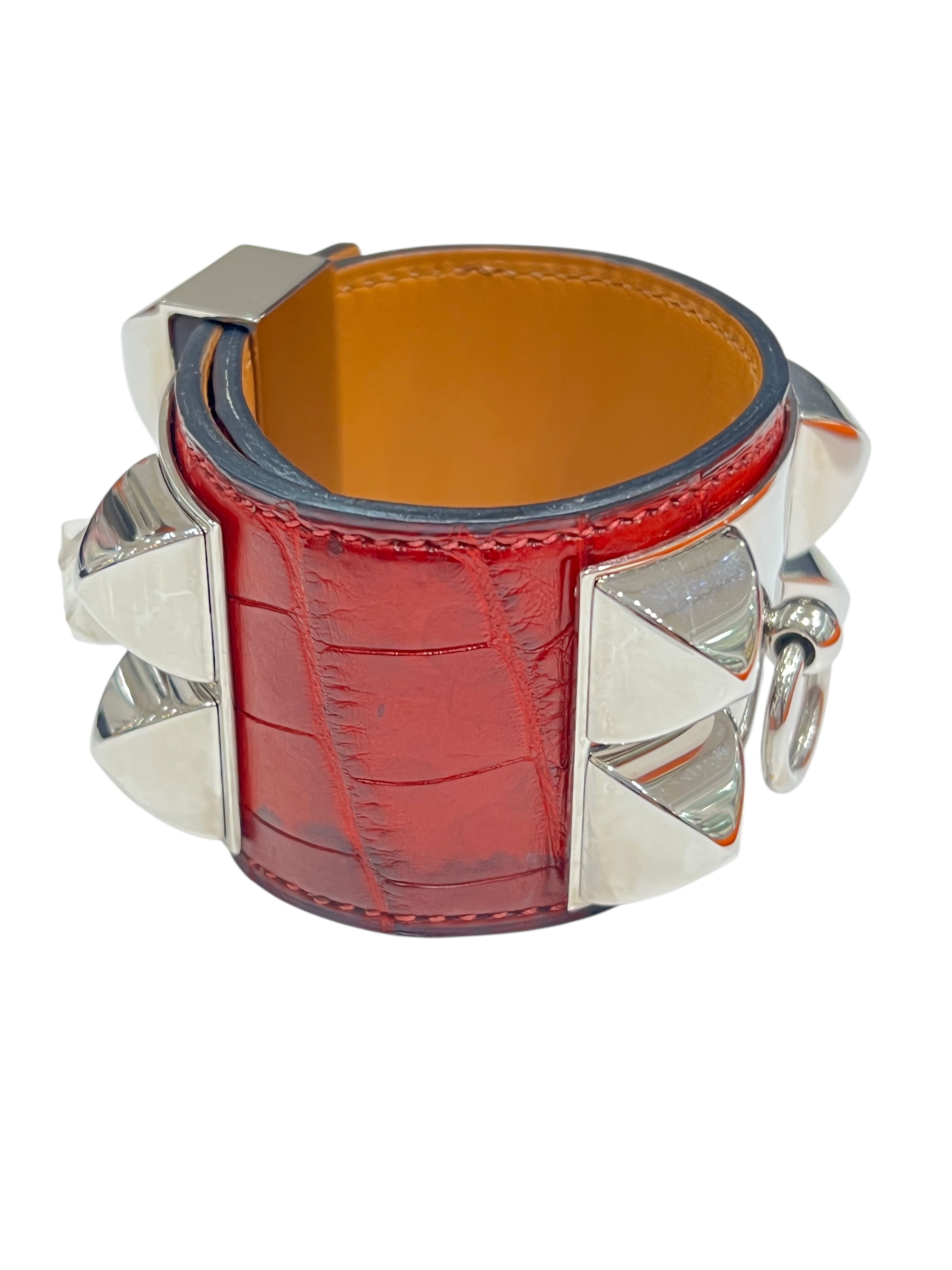 Hermès - manchette medor alligator bordeaux / palladium