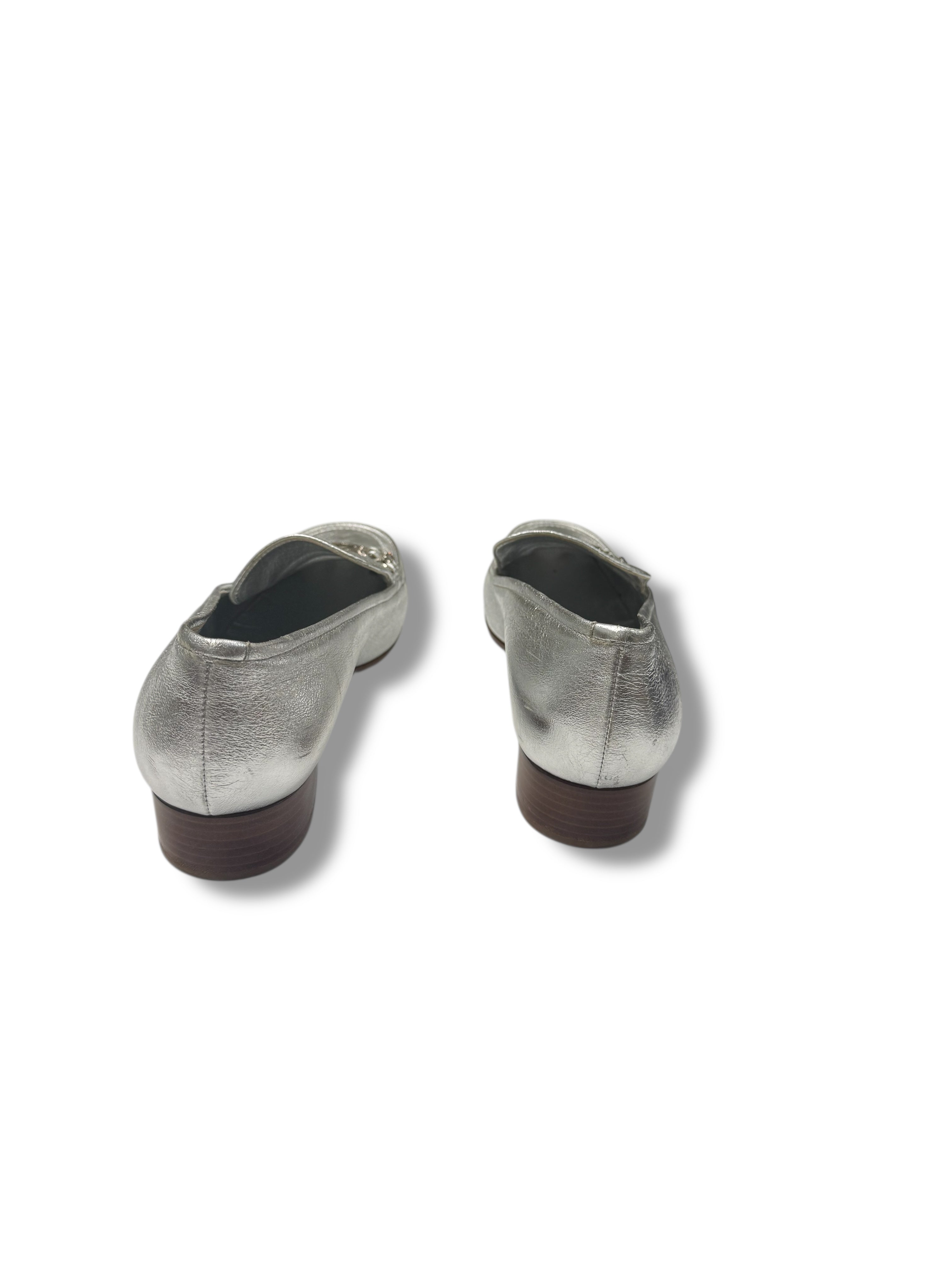 Chanel - Mocassins cuir argenté CC T41