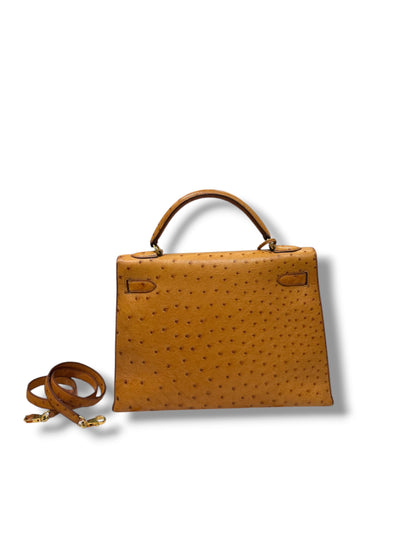 Hermès - Sac Kelly II sellier 32 Gold Autruche