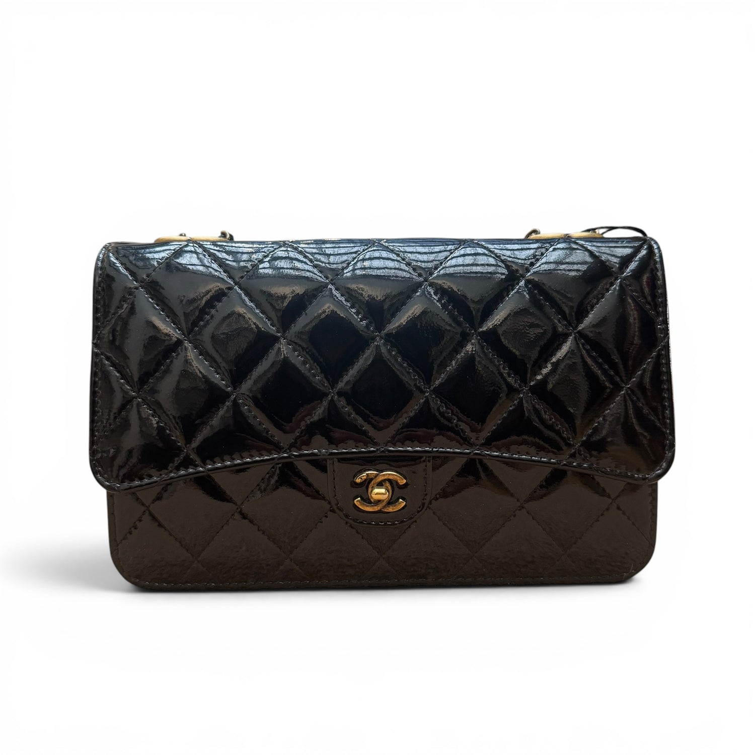 Chanel - Wallet on chain cuir vernis noir