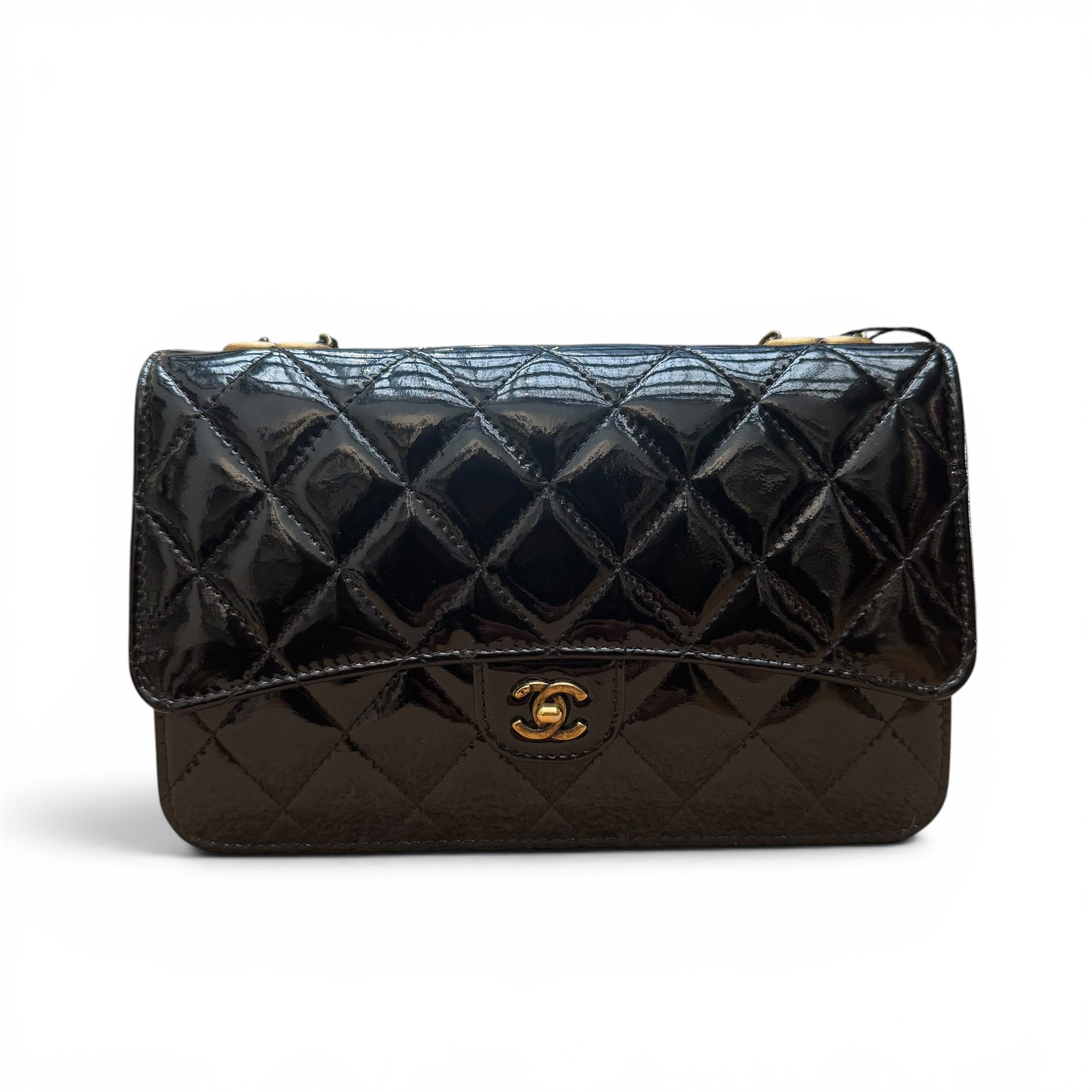 Chanel - Wallet on chain cuir vernis noir